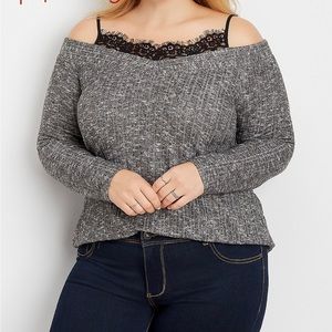plus size lace inset cold shoulder top